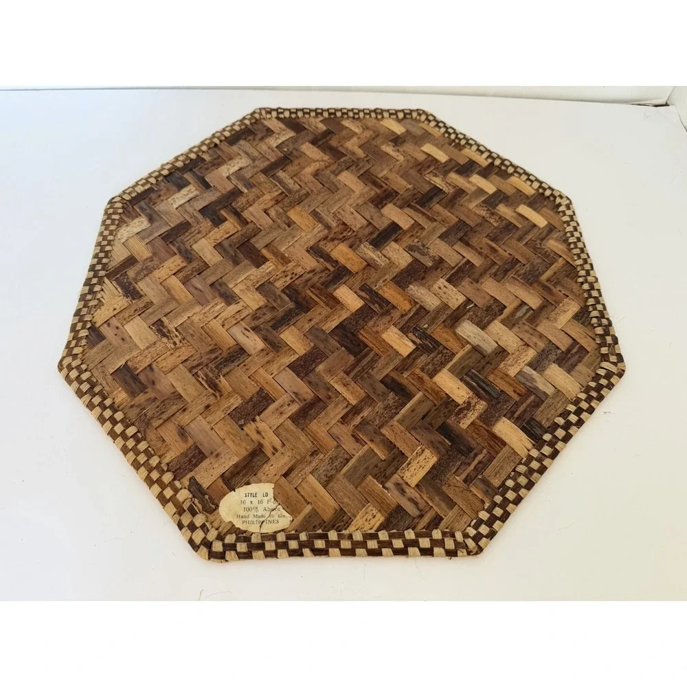 Vtg Boho Set of 3 Woven Hexagon 100% Abaca Placemats Phillipines 16